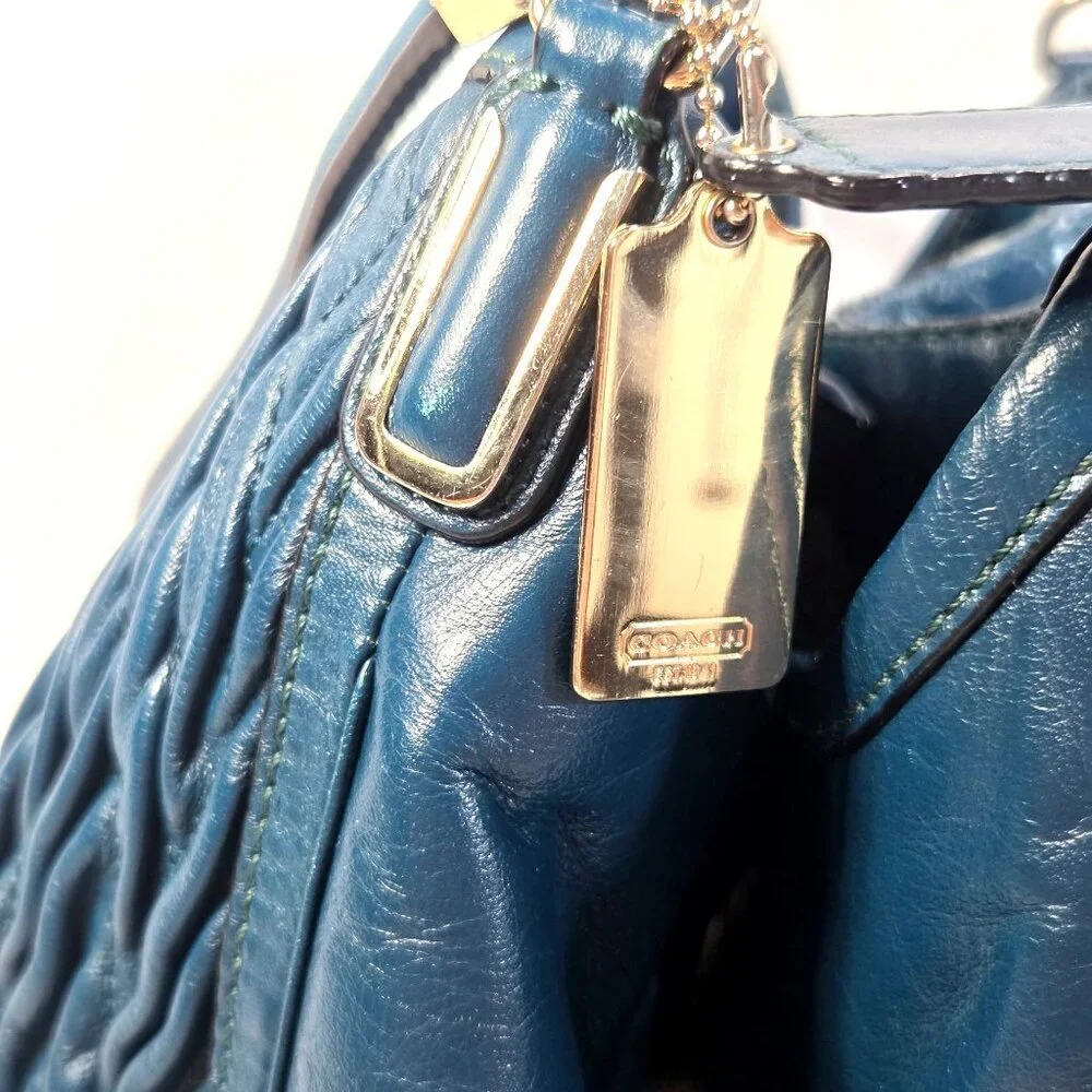 Coach 2013 Teal Madison Phoebe Gathered Twist Leather Shoulder Bag  No. 26257 - Picture 6 of 14